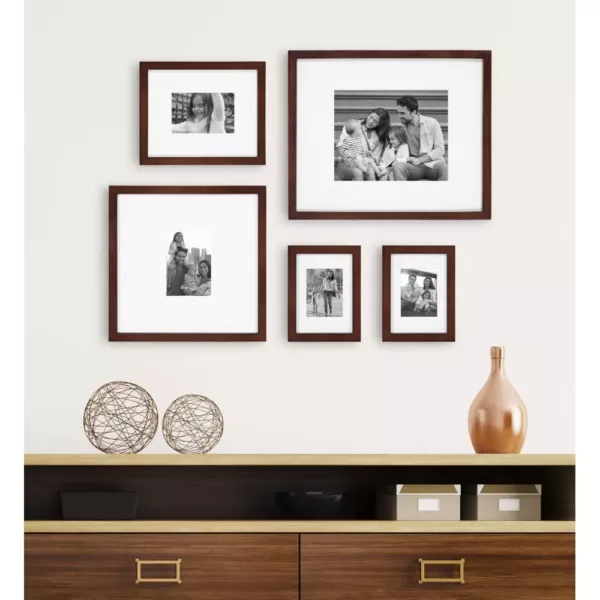 DesignOvation Gallery 13 in. x 16 in. matted to 8 in. x 10 in. Walnut Brown Picture Frame