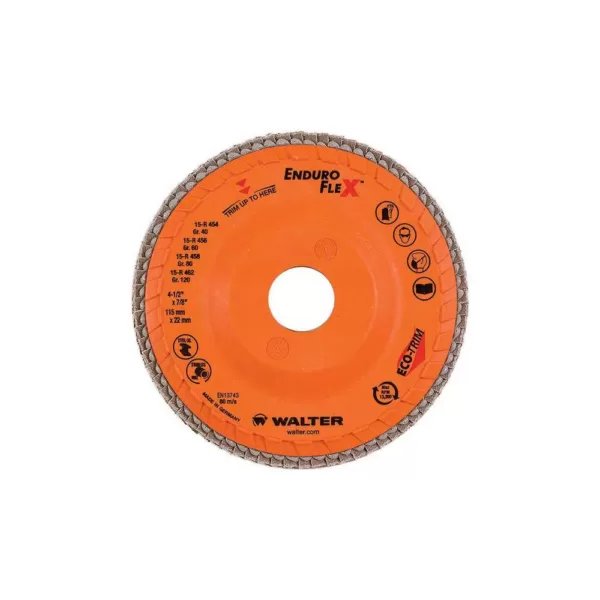 WALTER SURFACE TECHNOLOGIES Enduro-Flex 4.5 in. x 7/8 in. Arbor GR60 the Longest Life Flap Disc (10-Pack)