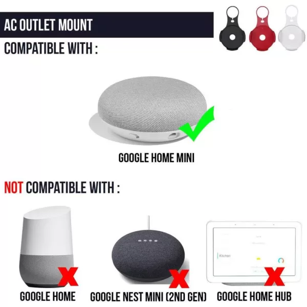 Wasserstein AC Outlet Mount Compatible with Google Home Mini in Black (Not Compatible with Google Nest Mini 2nd Gen) (2-Pack)