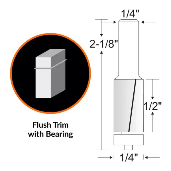 WEN 1/4 in. Flush Trim Carbide Tipped Router Bit with 1/4 in. Shank