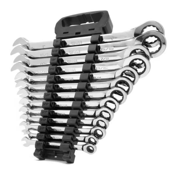 WEN Professional-Grade Ratcheting SAE Combination Wrench Set with Storage Rack (13-Piece)