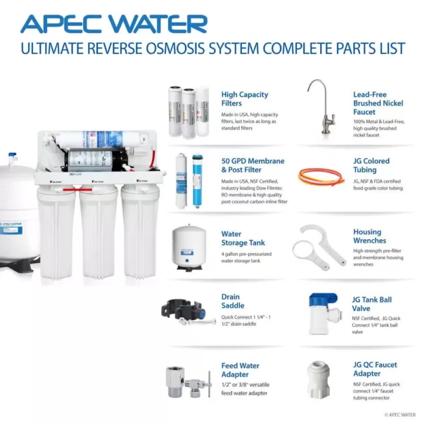 APEC Water Systems Ultimate Electric Pumped Undersink Reverse Osmosis Water Filtration System 50 GPD for Low Pressure Home 0-30 psi 120V US