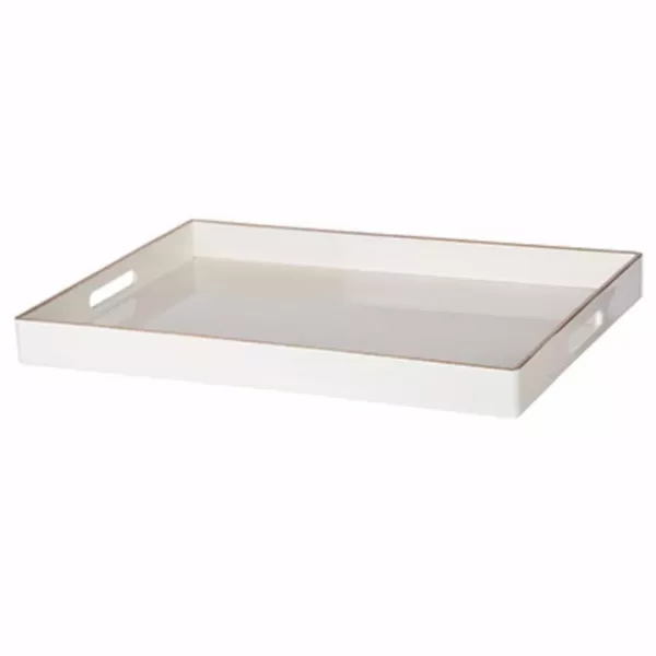 Benzara White Rectangle Tray with Cutout Handles