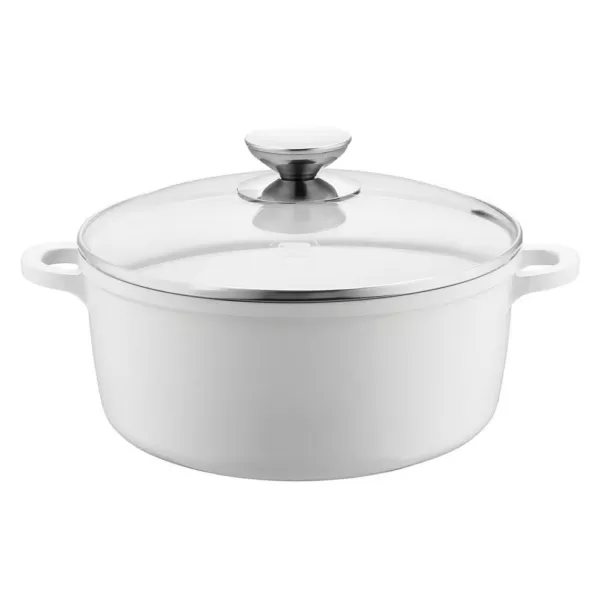 Berndes Vario Click Pearl 4.25 qt. Round Cast Aluminum Ceramic Nonstick Dutch Oven in White with Glass Lid