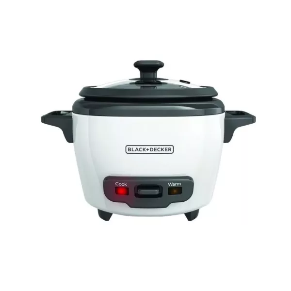 BLACK+DECKER 3-Cup White Rice Cooker with Steaming Basket and Non-Stick Pot