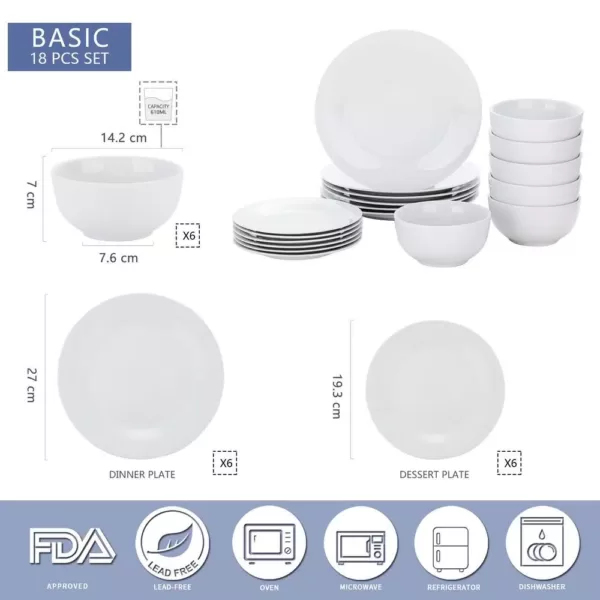 Boyel Living 18- Piece Modern White Porcelain Dinnerware Sets (Service for Set for 6)