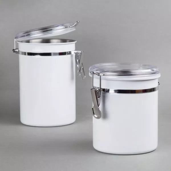 Creative Home Set of 4-Pieces White Stainless Steel Canister Storage Container with Air Tight Lid and Locking Clamp