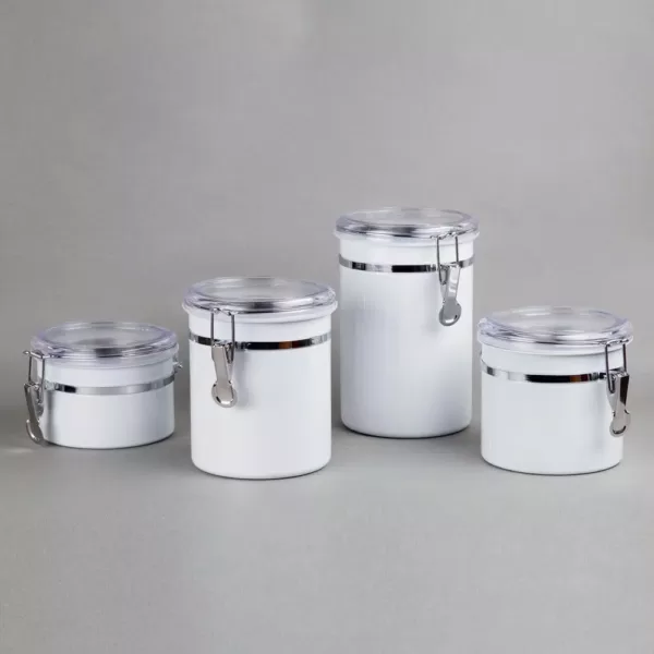 Creative Home Set of 4-Pieces White Stainless Steel Canister Storage Container with Air Tight Lid and Locking Clamp