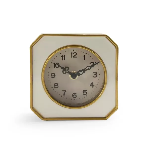 Zentique White and Gold Rounded Square Table Clock