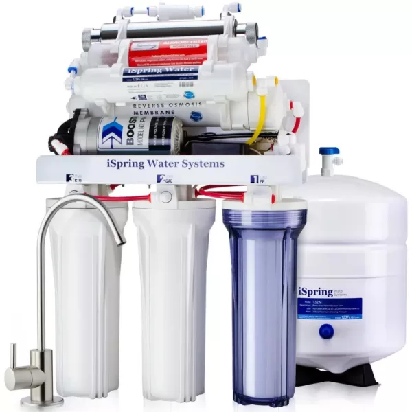 ISPRING 7-Stage 100 GPD Under-Sink Reverse Osmosis Drinking Water Filtration System with Booster Pump, Alkaline Filter and UV