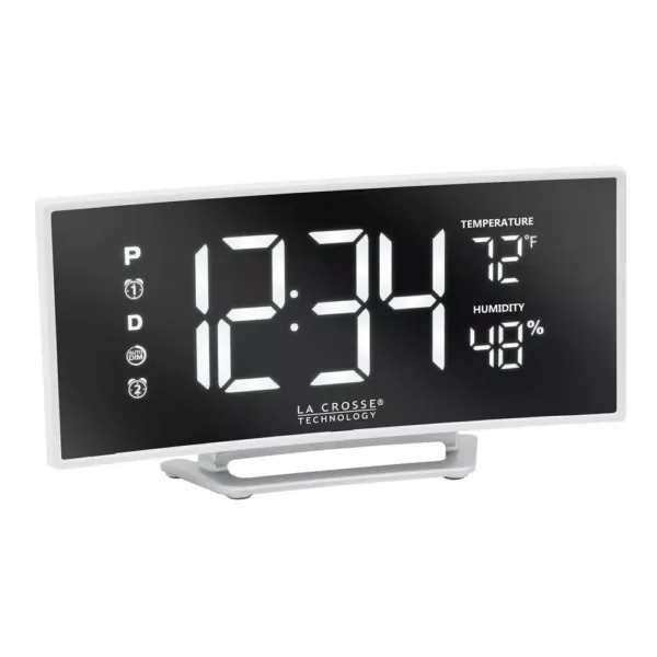 La Crosse Technology Curved Mirror LED Alarm Clock with Temperature & Humidity, USB Port