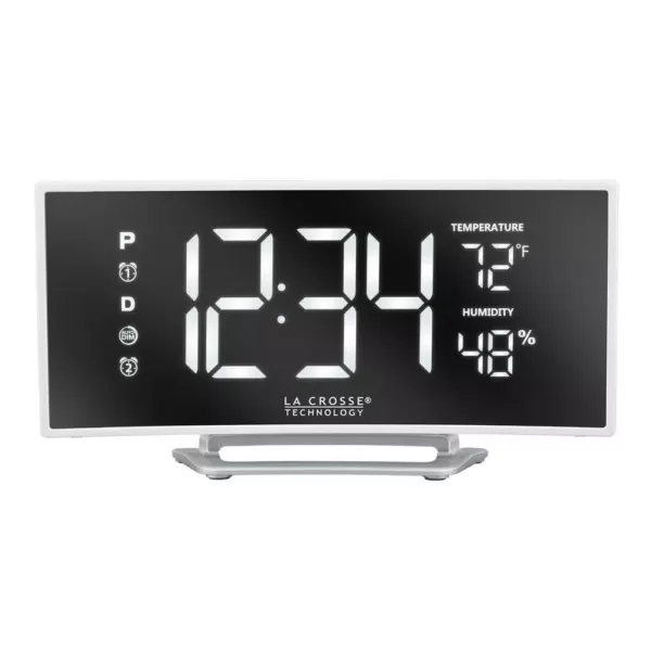 La Crosse Technology Curved Mirror LED Alarm Clock with Temperature & Humidity, USB Port