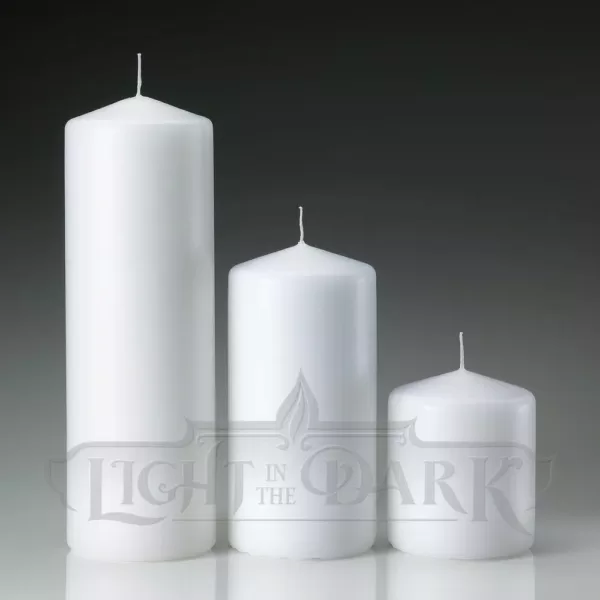 Light In The Dark 3 in. x 3 in. 3 in. x 6 in. 3 in. x 9 in. White Pillar Candles (Set of 3)