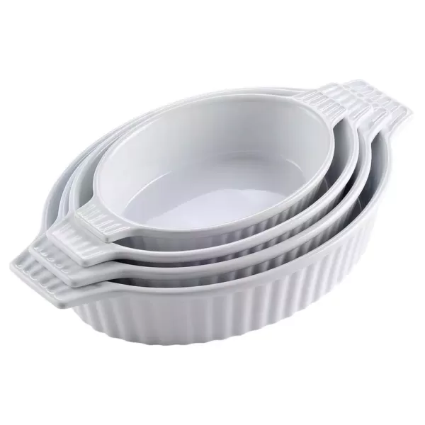 MALACASA 4-Piece White Oval Bakeware Set Porcelain Baking Dish Set for Cooking Kitchen