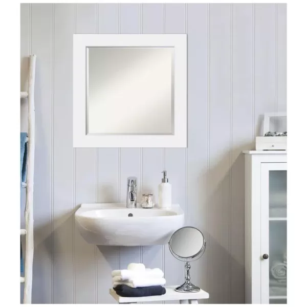 Amanti Art Corvino 25 in. W x 25 in. H Framed Square Beveled Edge Bathroom Vanity Mirror in White Matte