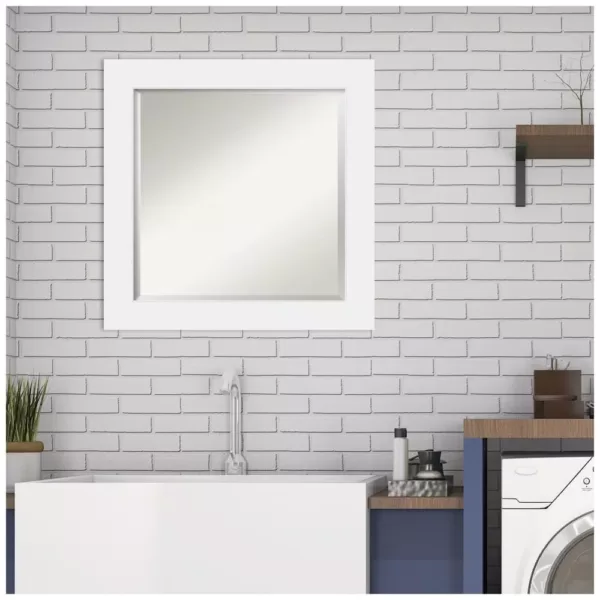 Amanti Art Corvino 25 in. W x 25 in. H Framed Square Beveled Edge Bathroom Vanity Mirror in White Matte