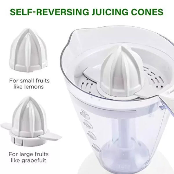 Ovente 25-Watts 34 oz. Capacity White Electric Citrus Juicer 2 Auto-Reversing Cones Pressure