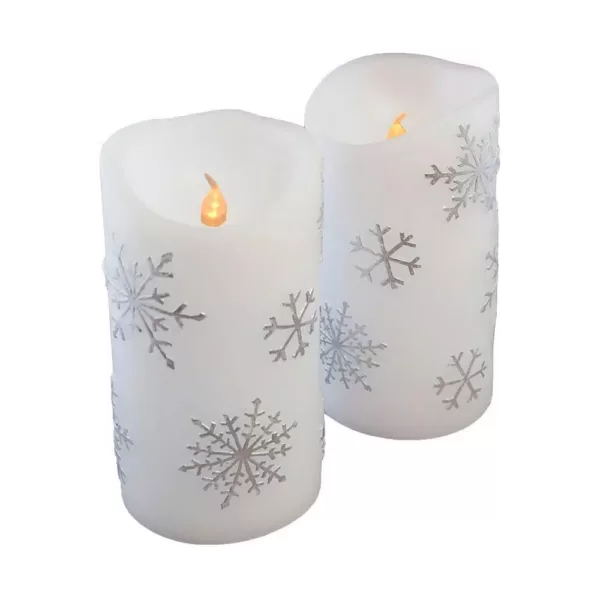 LUMABASE 6 in. Silver Snowflake Flameless Candles (Set of 2)