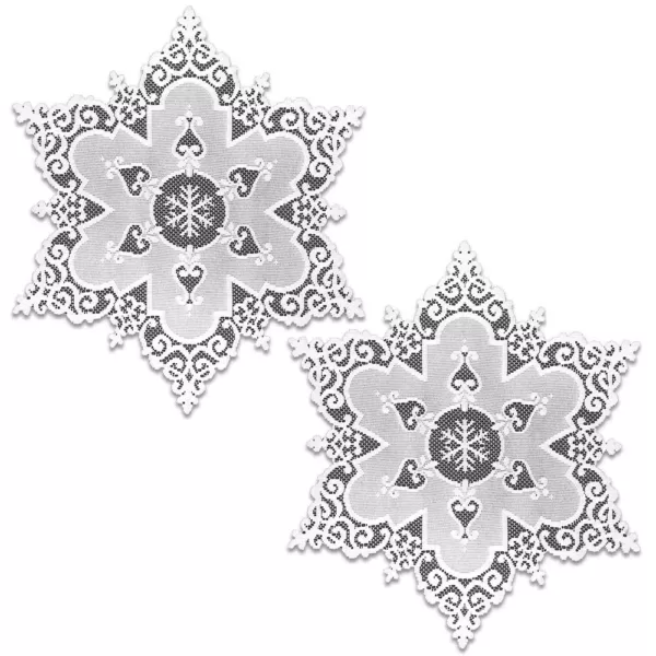 Heritage Lace Snowflake 18 in. White Round Doily (Set of 2)