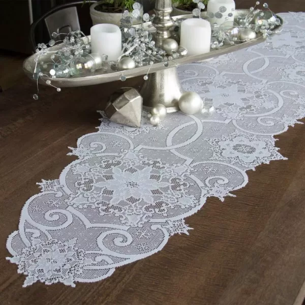 Heritage Lace Snowflake 19 in. W x 65 in. L White Floral Polyester Table Runner