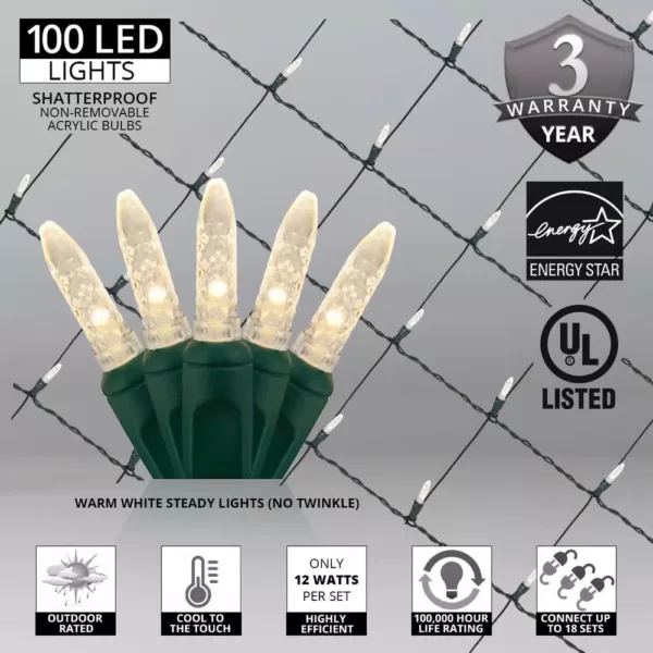 Wintergreen Lighting 48 in. x 72 in. 100-Light M5 LED Warm White Net Light Set