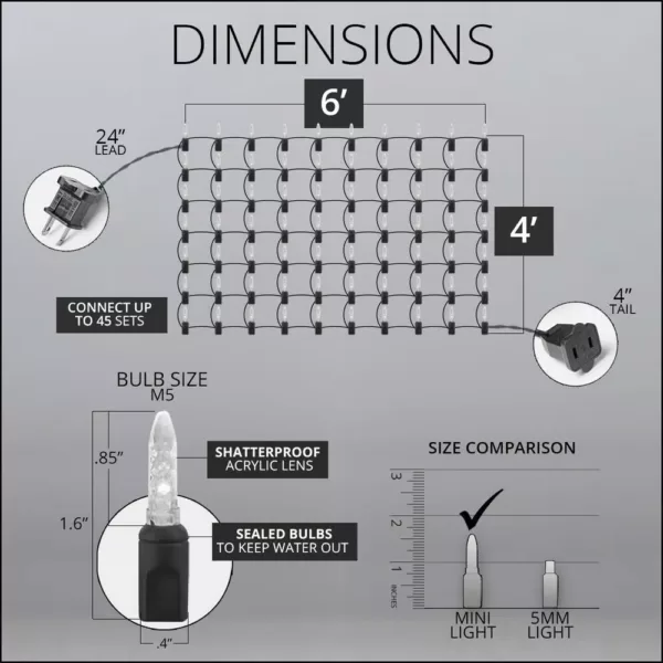 Wintergreen Lighting 48 in. x 72 in. 100-Light M5 LED Red Net Light Set