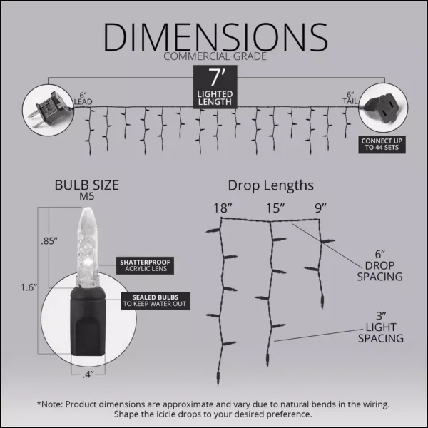 Wintergreen Lighting 7 ft. 70-Light M5 LED Cool White Icicle Light Set