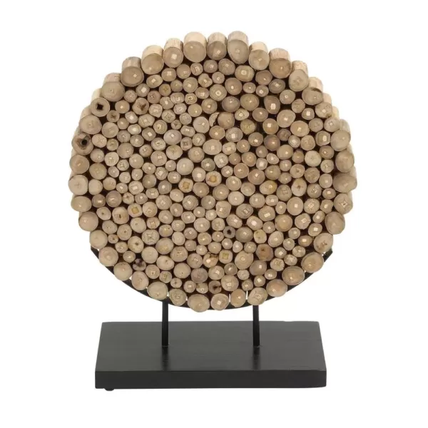 LITTON LANE Round Teak Wood Stump Sculpture