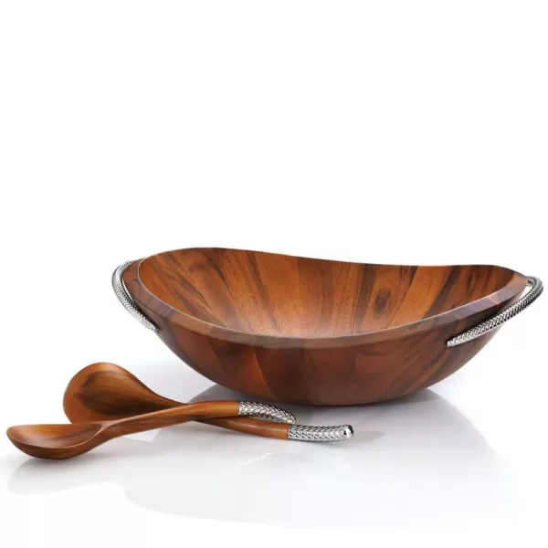 Nambe 20 in. 32 oz. Braid Wooden Salad Bowl with Servers