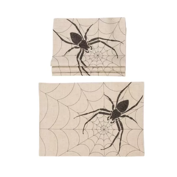 Xia Home Fashions 0.1 in. H x 20 in. W x 14 in. D Halloween Creepy Spiders Double Layer Placemats in Natural (Set of 4)