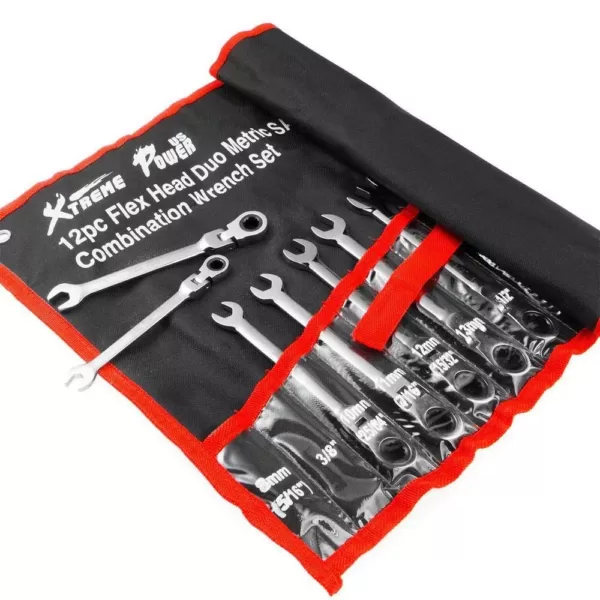 XtremepowerUS Flex-Head SAE and MM Ratcheting Combination Wrench Set (12-Piece)